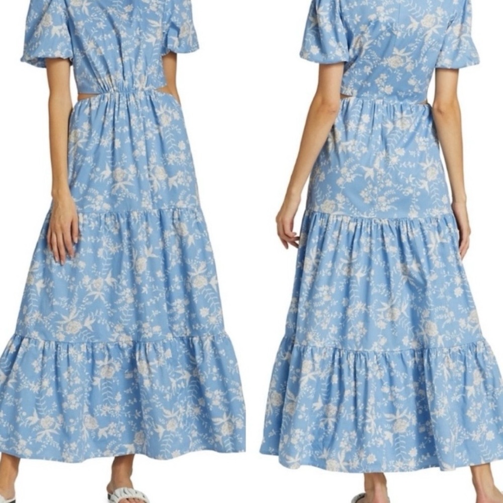 WAYF Plaza Blue Floral Cut-Out Tiered Maxi Dress Size XSmall - Picture 4 of 16